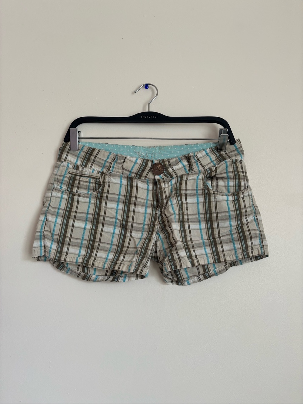BKE Plaid Bermuda Shorts in Beige, Teal & Brown